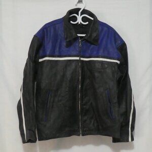 Vintage | MILAN | xl - extra large | Men's Leather Jacket | Black - Blue - White